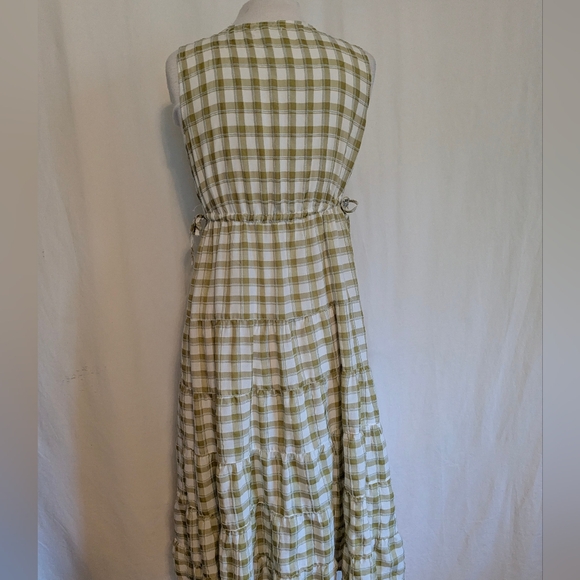 Max Studio Plaid Sleeveless Empire Waist Tiered Midi Dress Large - Picture 6 of 11